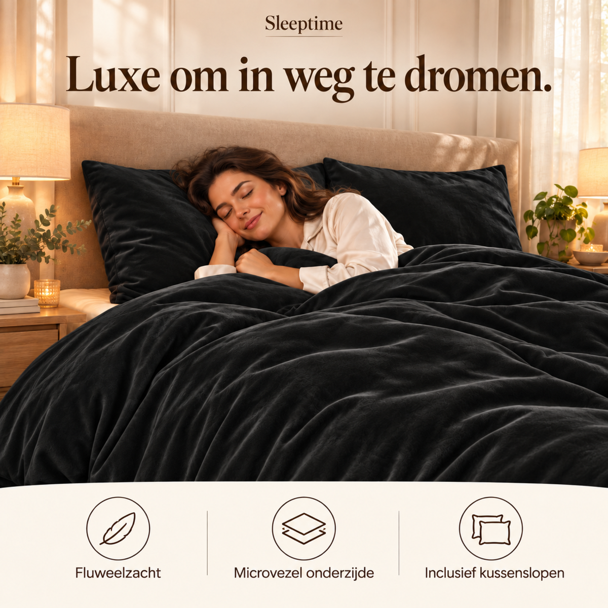 Dekbedovertrek Velvet – Luxe Fluweelzacht – Zwart – Sleeptime