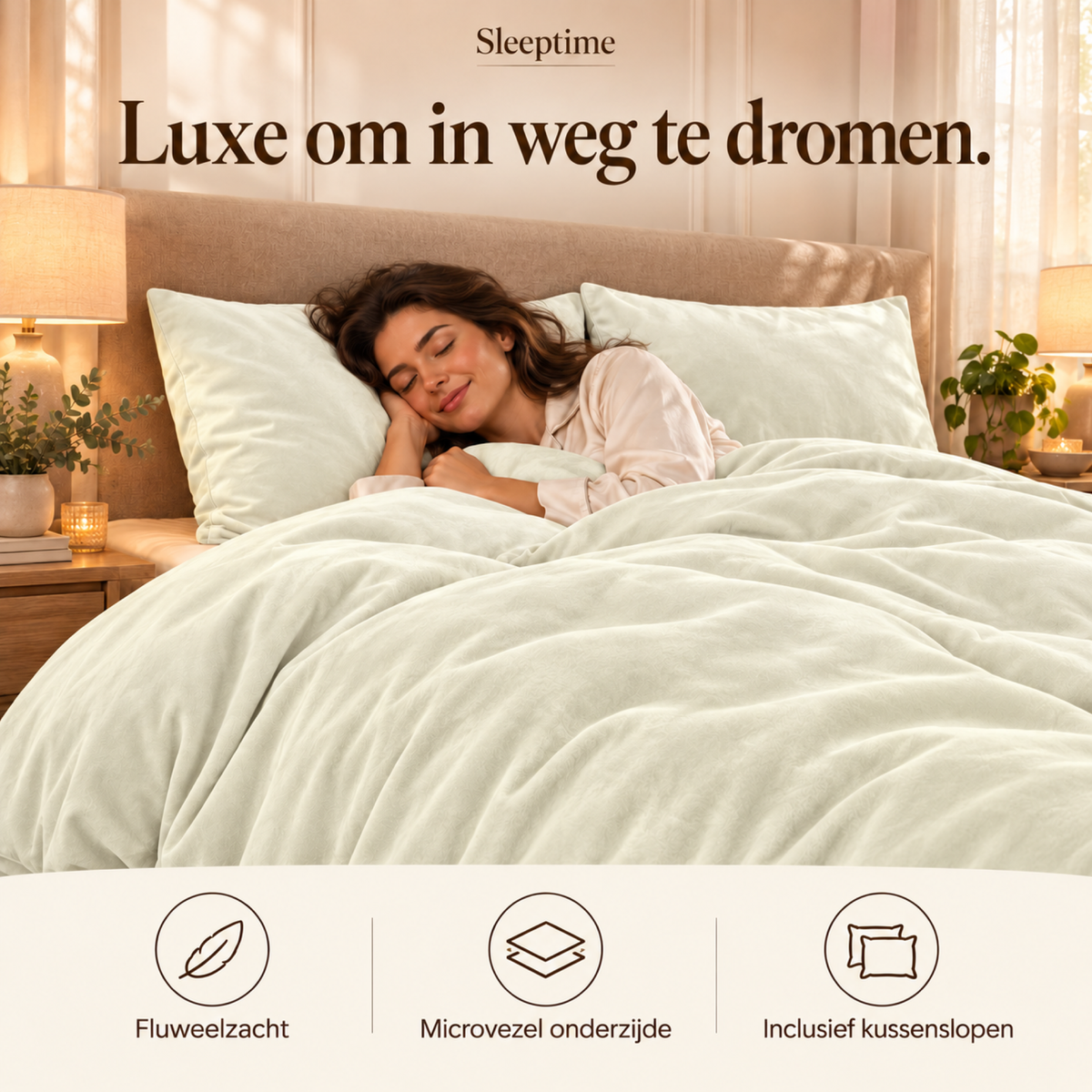 Dekbedovertrek Velvet – Luxe Fluweelzacht – Crème – Sleeptime
