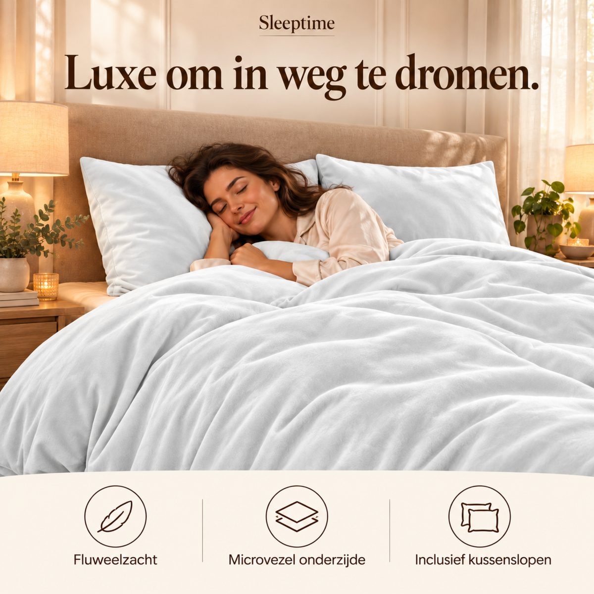 Dekbedovertrek Velvet – Luxe Fluweelzacht – Wit – Sleeptime
