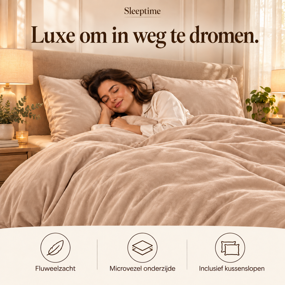 Dekbedovertrek Velvet – Luxe Fluweelzacht – Nude – Sleeptime