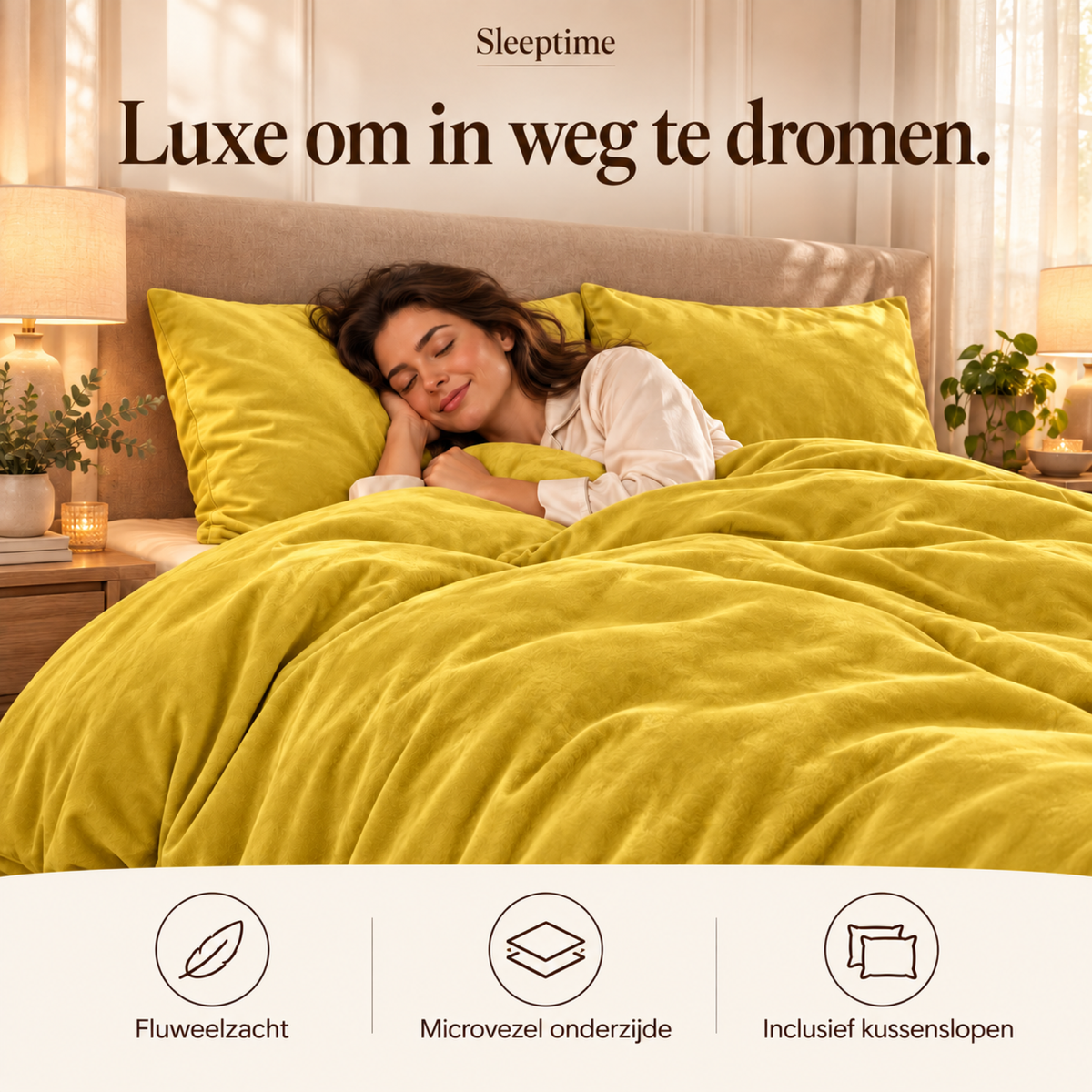 Dekbedovertrek Velvet – Luxe Fluweelzacht – Goud – Sleeptime