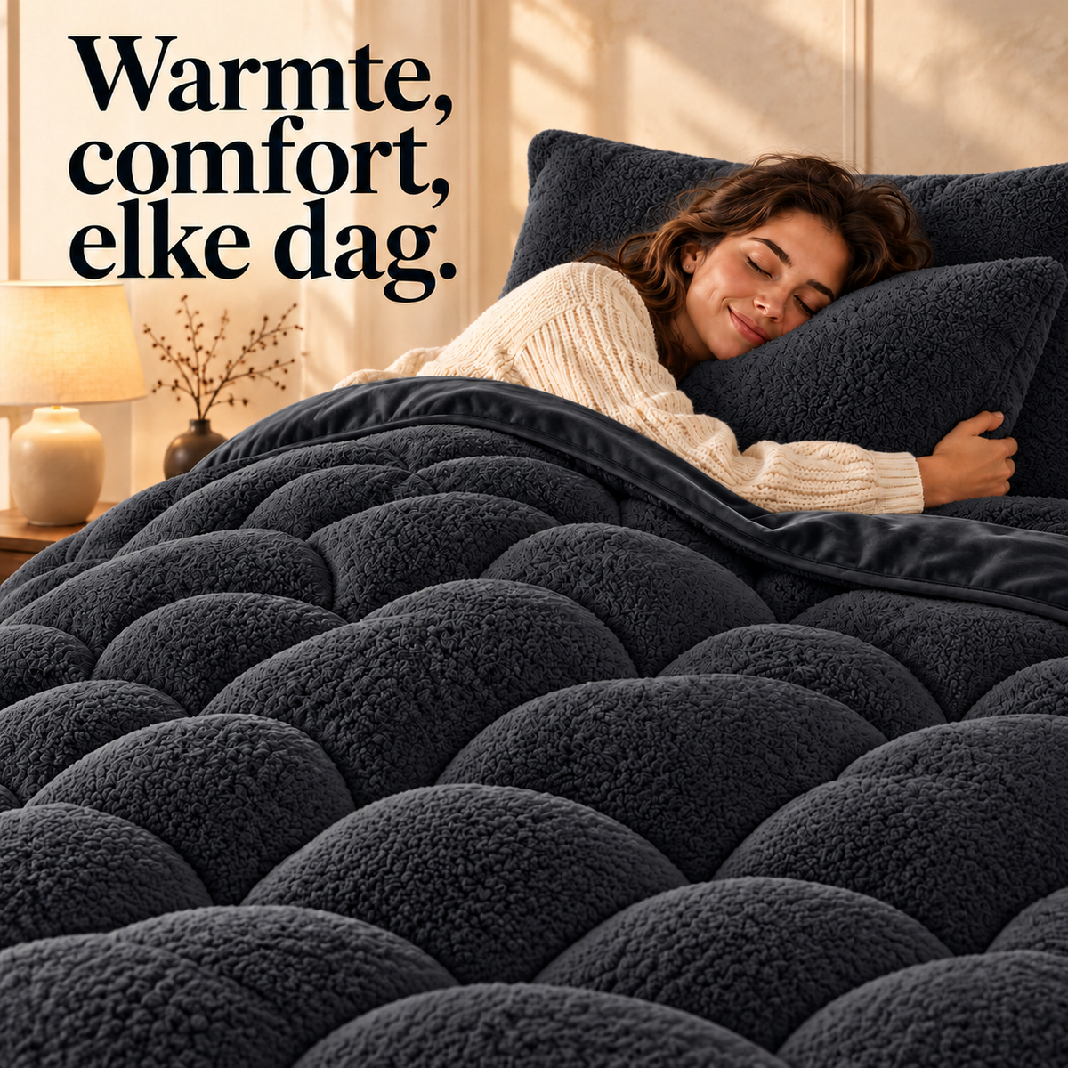 Dekbed en Overtrek in 1 – Zacht Teddy Velvet Dekbed – Zwart – Sleeptime