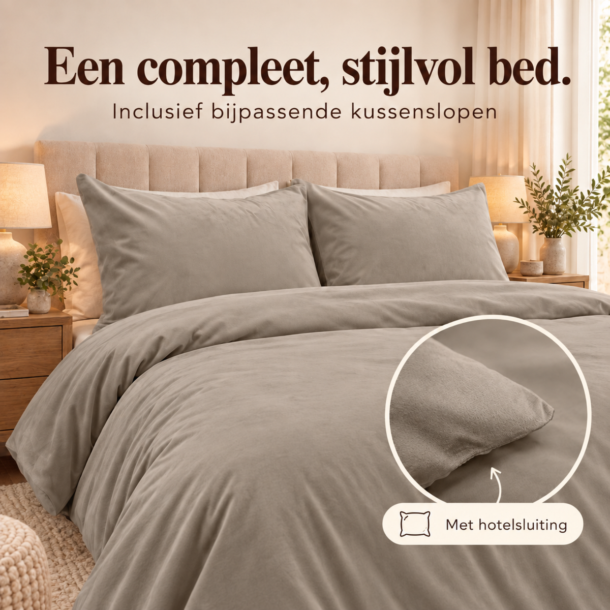 Dekbedovertrek Velvet – Luxe Fluweelzacht – Taupe/Grijs – Sleeptime