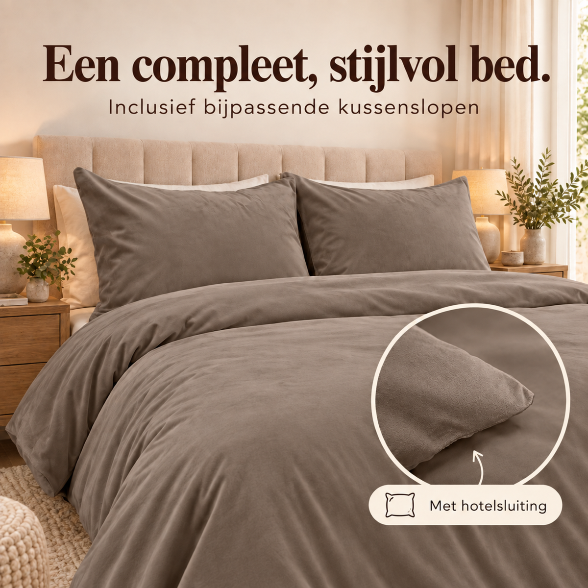 Dekbedovertrek Velvet – Luxe Fluweelzacht – Taupe – Sleeptime