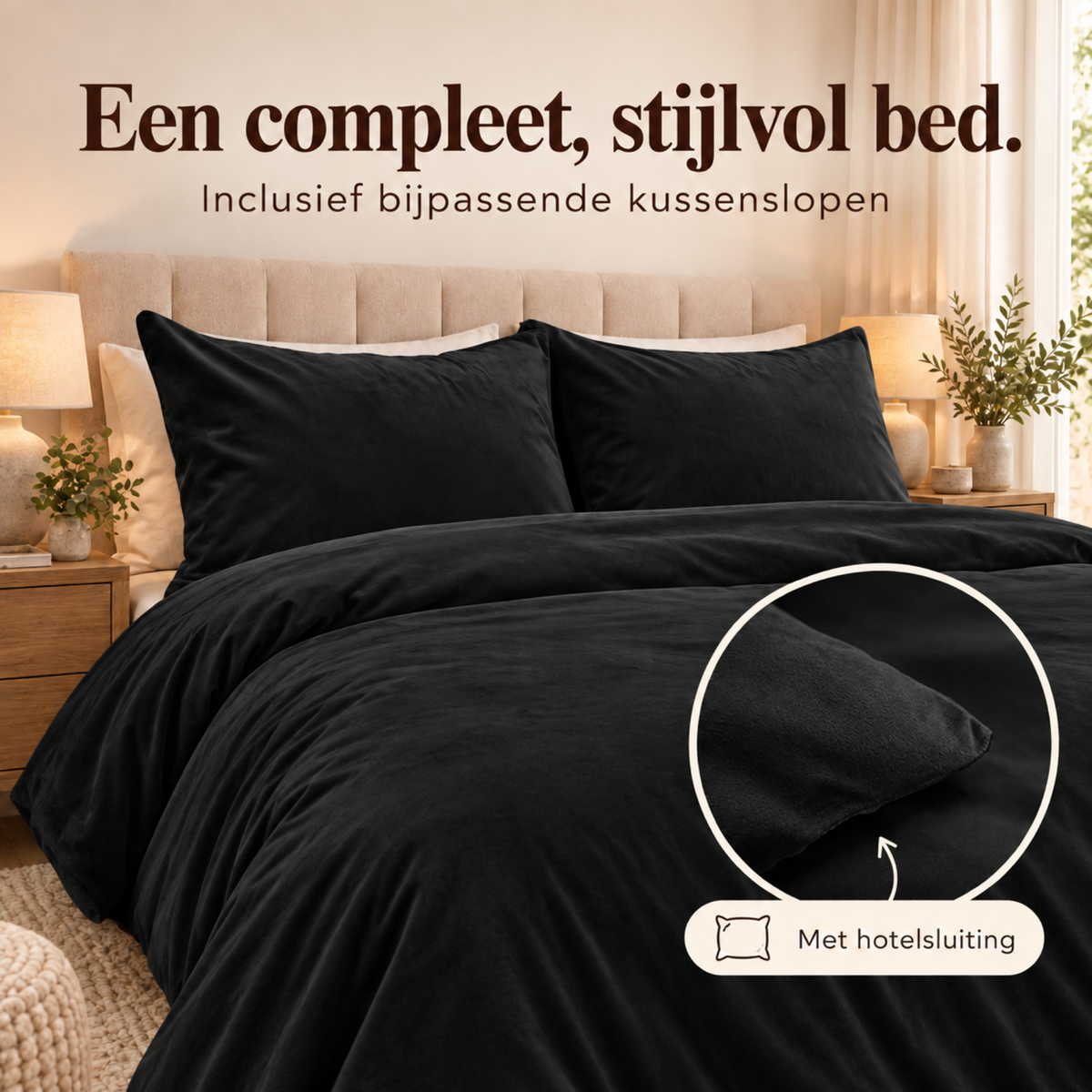 Dekbedovertrek Velvet – Luxe Fluweelzacht – Zwart – Sleeptime