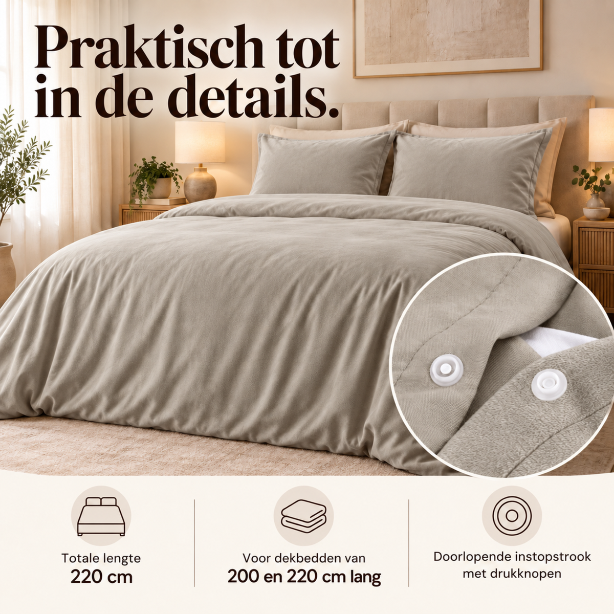 Dekbedovertrek Velvet – Luxe Fluweelzacht – Taupe/Grijs – Sleeptime