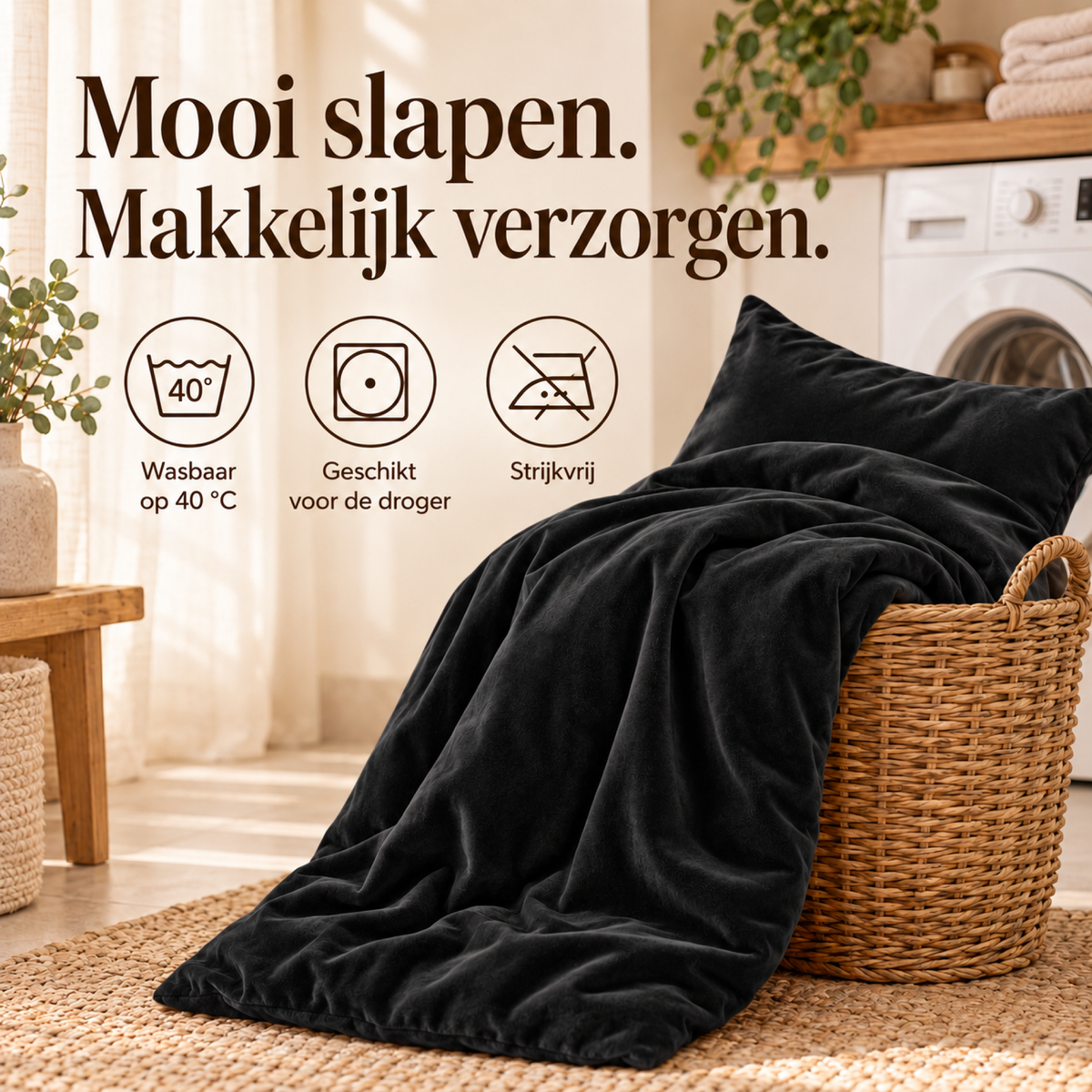 Dekbedovertrek Velvet – Luxe Fluweelzacht – Zwart – Sleeptime