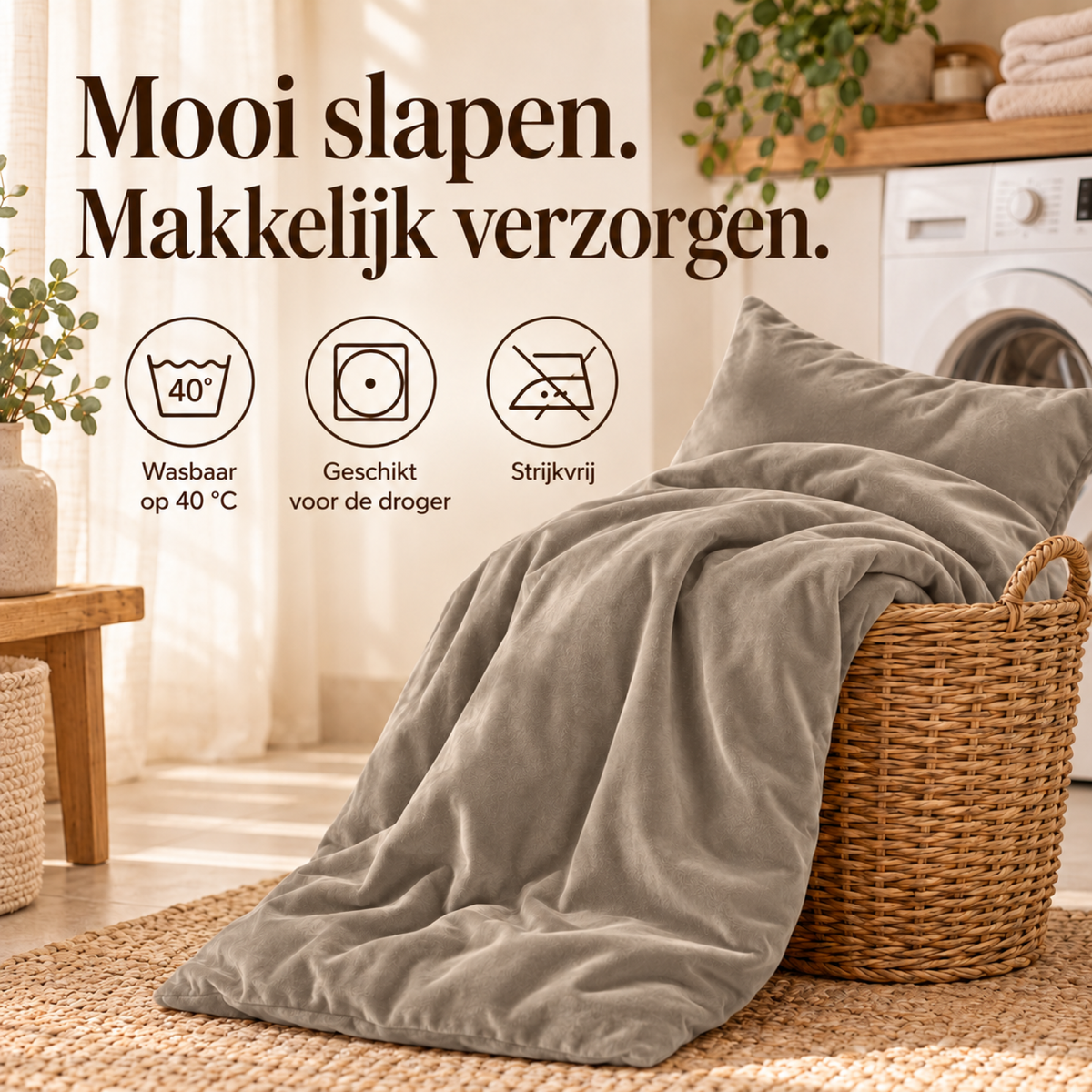 Dekbedovertrek Velvet – Luxe Fluweelzacht – Taupe/Grijs – Sleeptime