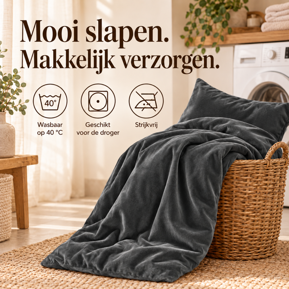 Dekbedovertrek Velvet – Luxe Fluweelzacht – Antraciet – Sleeptime