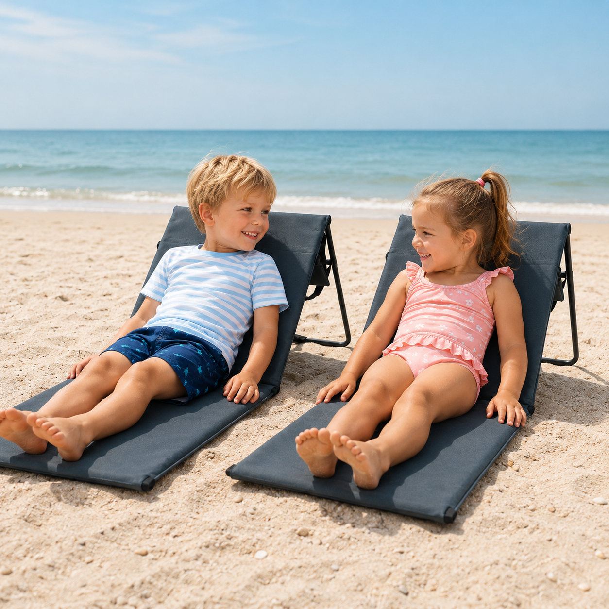 Kinder Strandmat met Verstelbare Rugleuning – Opvouwbare Ligmat met Draaghandvat – Grijs – 1-Pack of 2-Pack