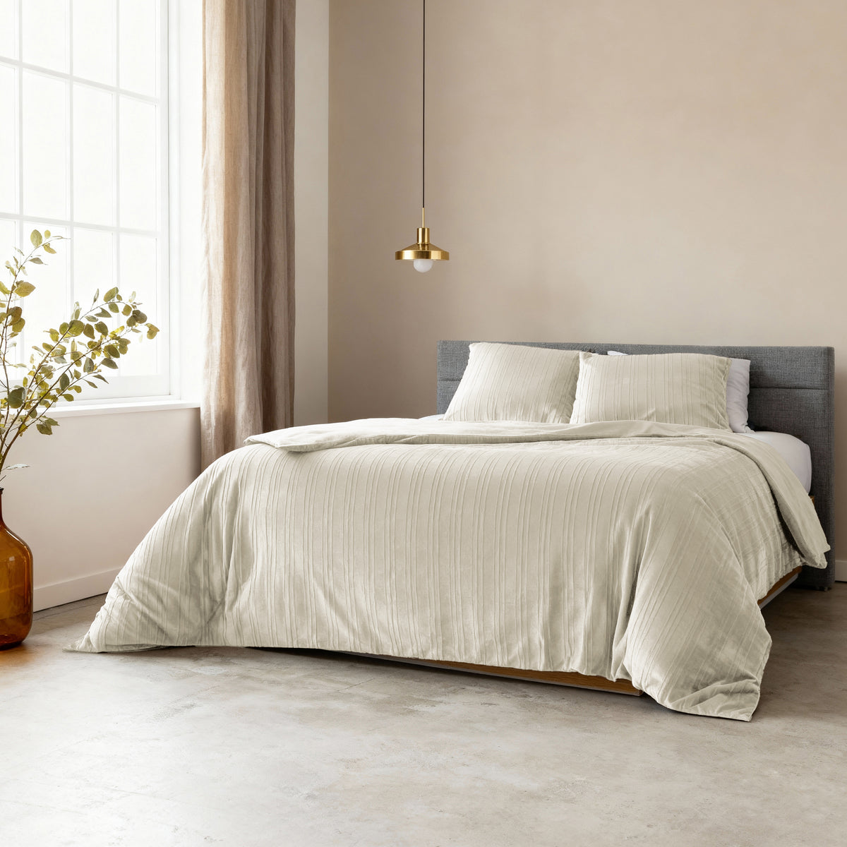 Lining velvet dekbedovertrek in beige met kussenslopen – Sleeptime
