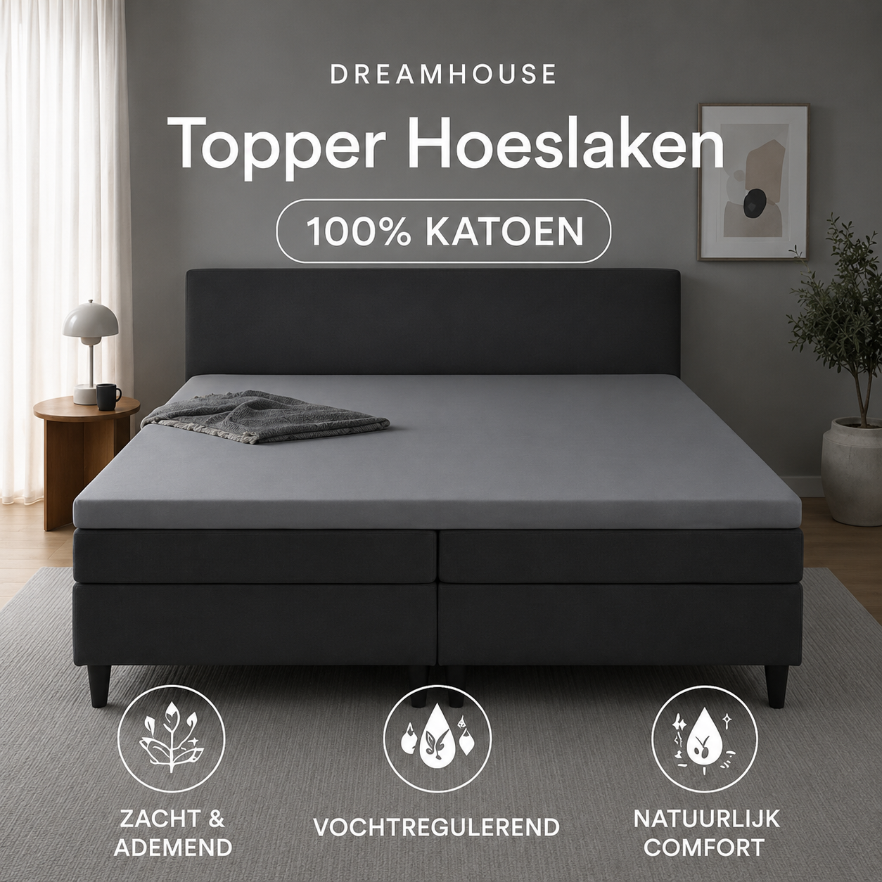 Katoenen Topper Hoeslaken Grijs