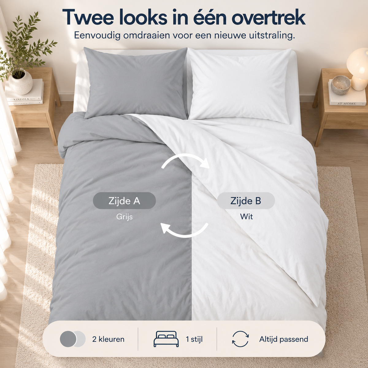 Dekbedovertrek Dubbelzijdig – Hotel Micropercal – Grijs/Wit – Zensation