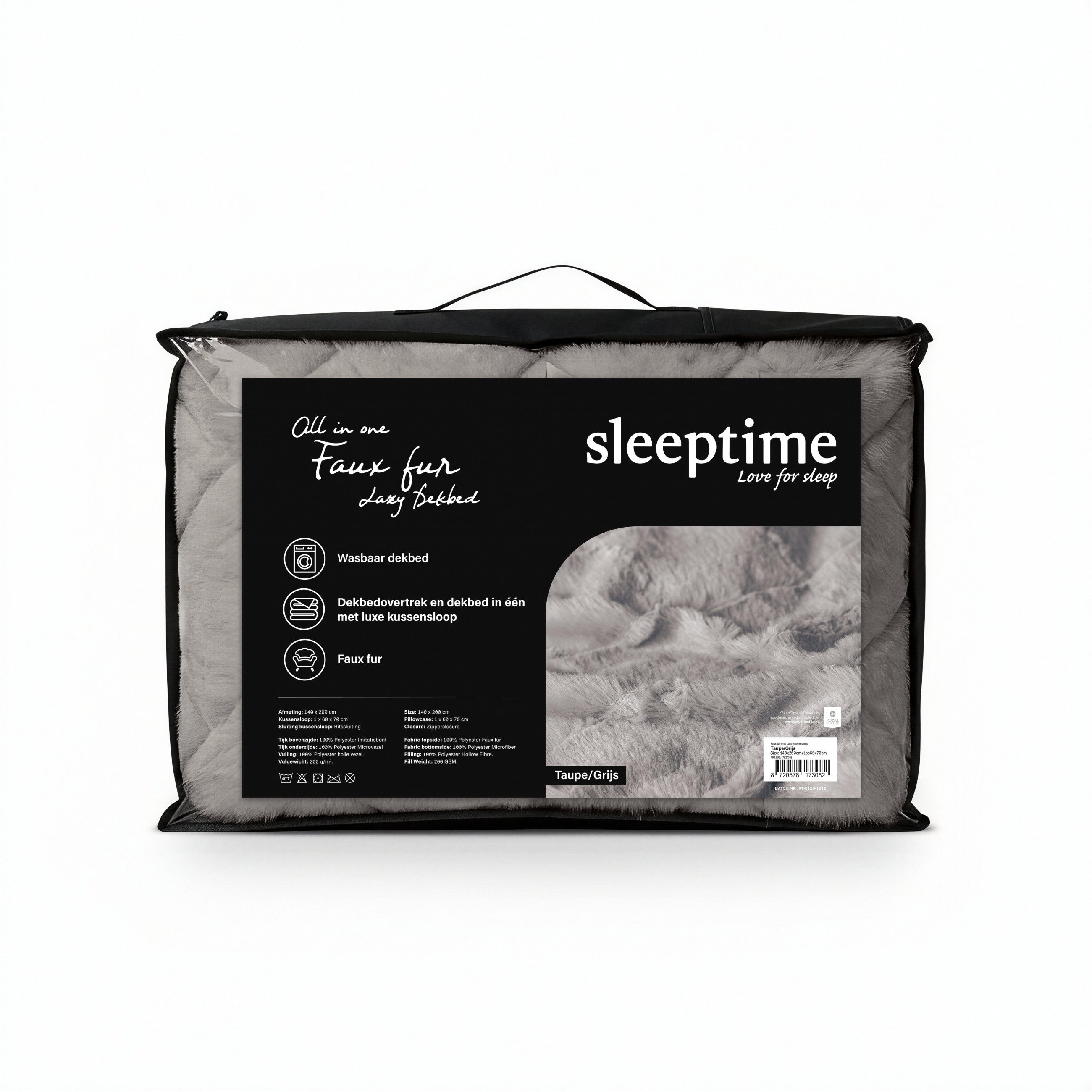 Sleeptime Dekbed en Overtrek in 1 - Fluffy Teddy - Taupe/Grijs