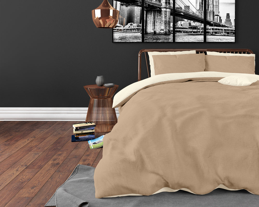Zensation Twee Kleuren Creme/Taupe Dekbedovertrek