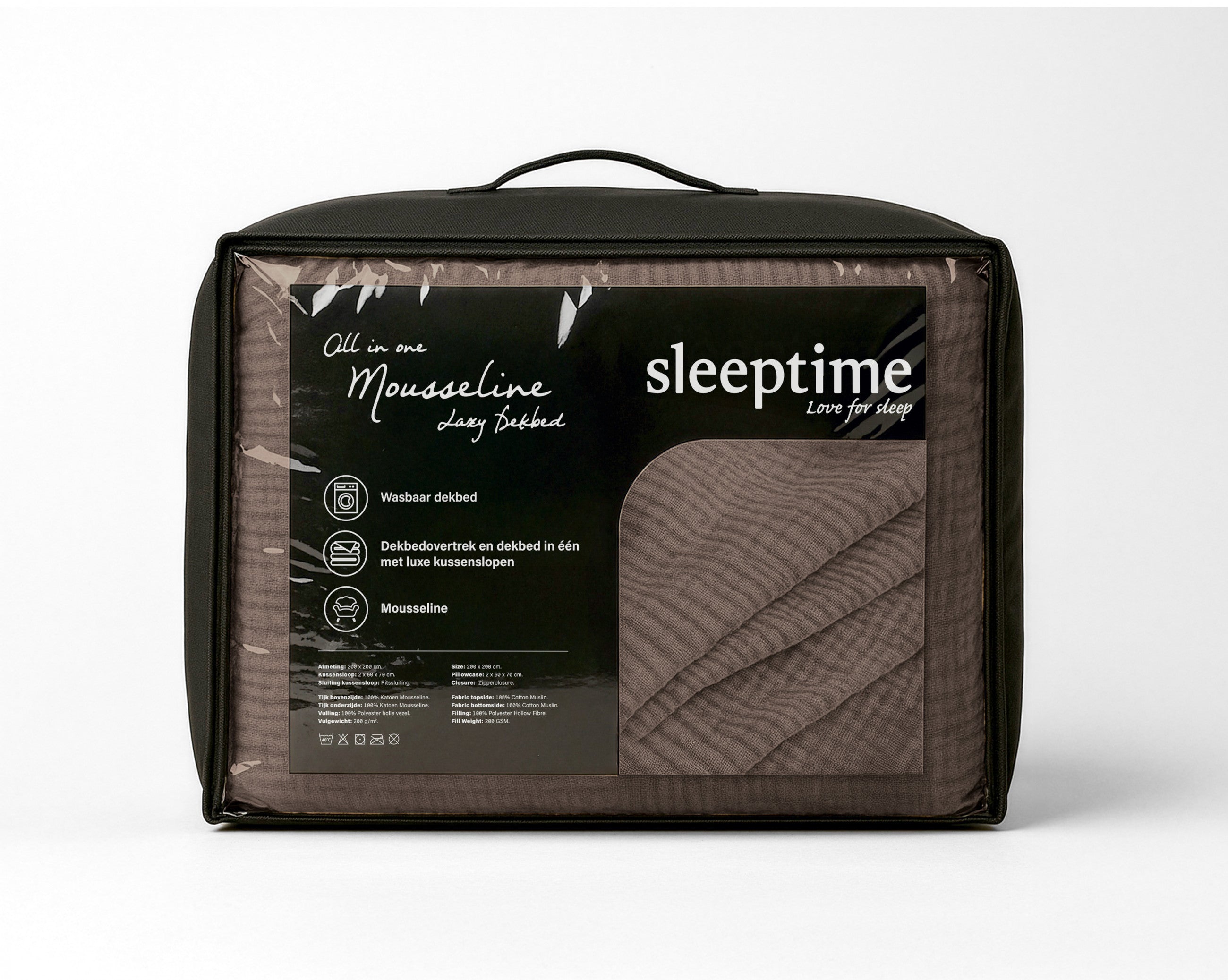 Sleeptime Dekbed en Overtrek in 1 - Mousseline - Donker Taupe