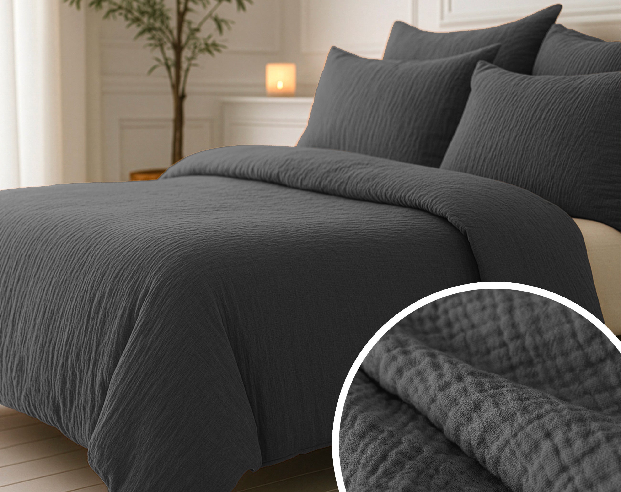 Sleeptime Dekbed en Overtrek in 1 - Mousseline - Antraciet