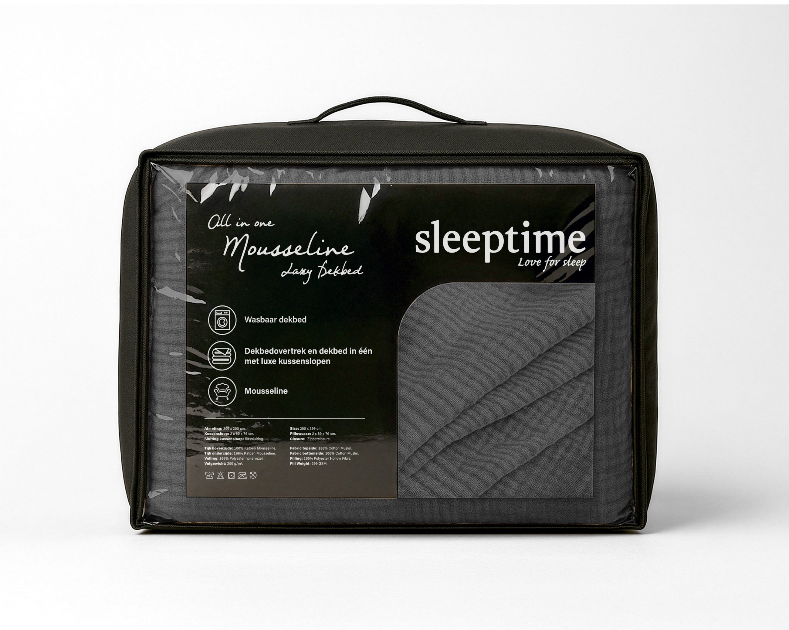 Sleeptime Dekbed en Overtrek in 1 - Mousseline - Antraciet
