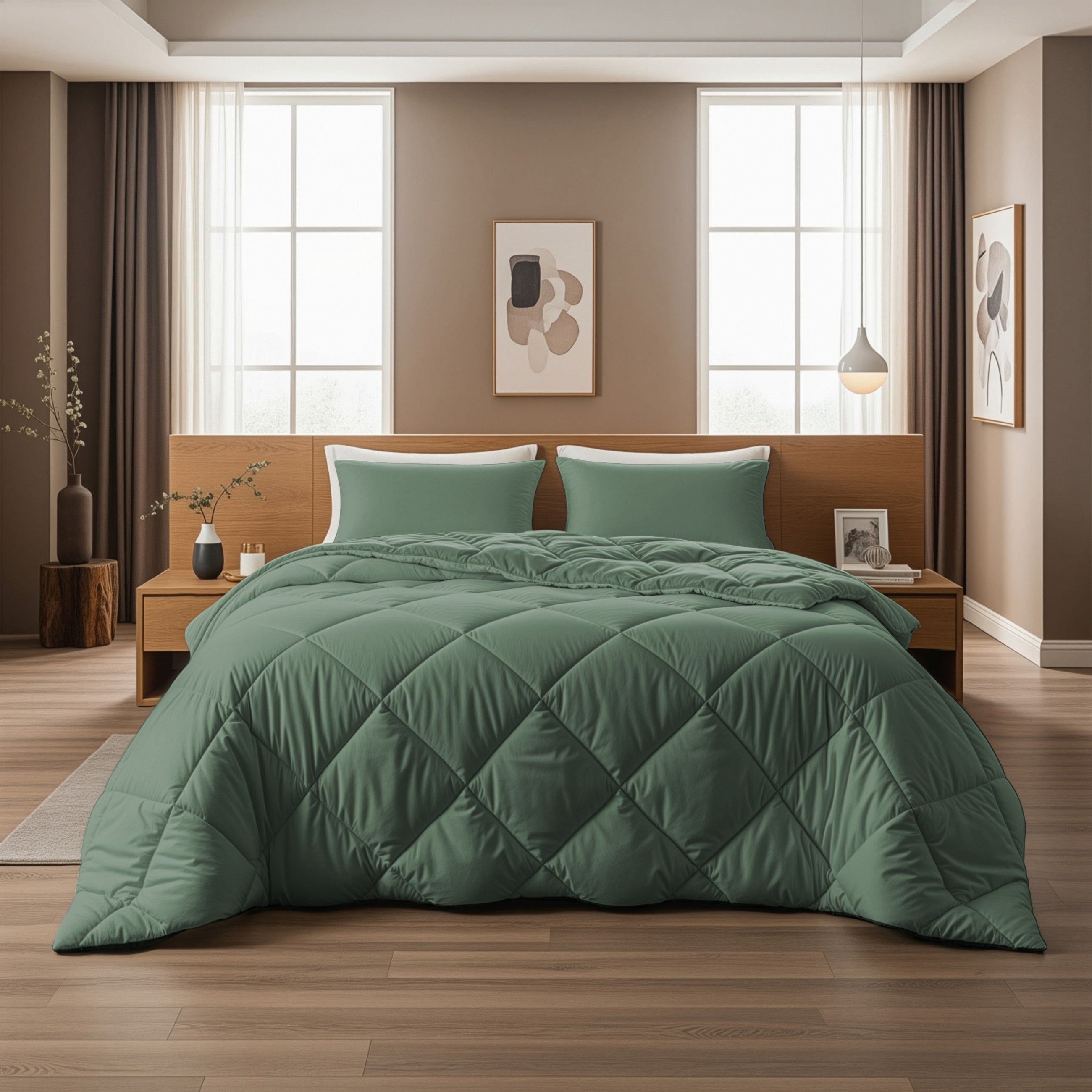 Lazy Dekbed Diamond Groen Met Kussenslopen