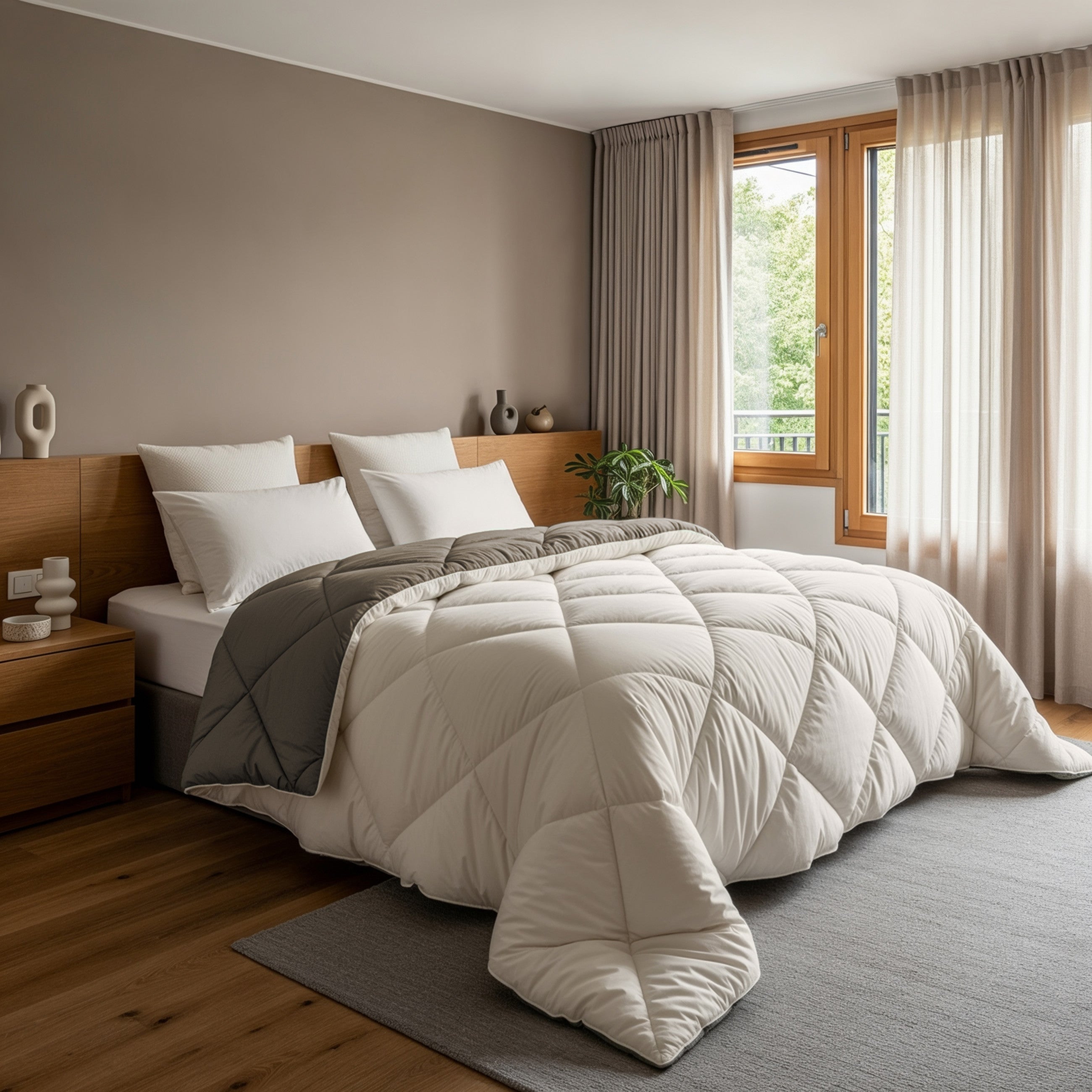 Lazy Dekbed Diamond Crème/Kaki Met Kussenslopen