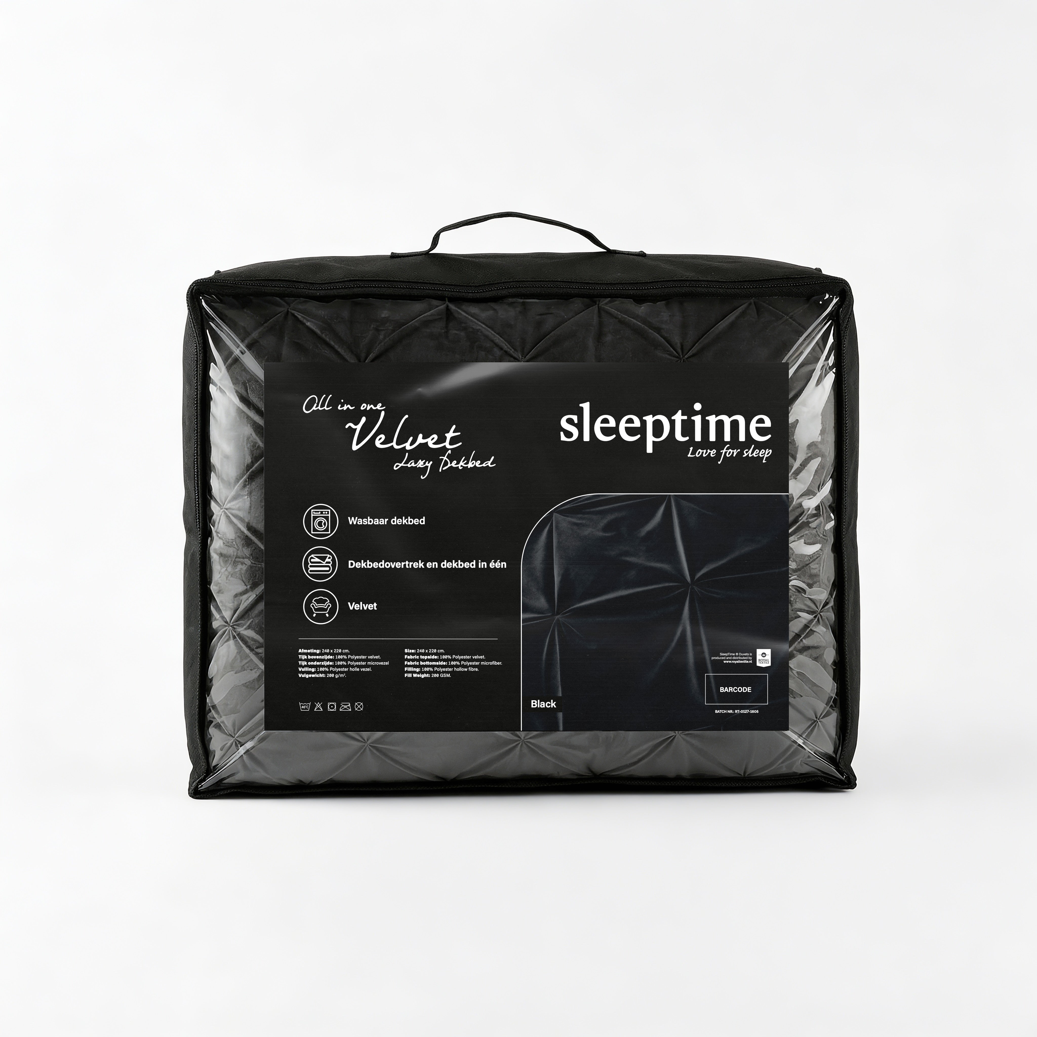 Sleeptime Dekbed en Overtrek in 1 – Velvet Pintuck – Zwart