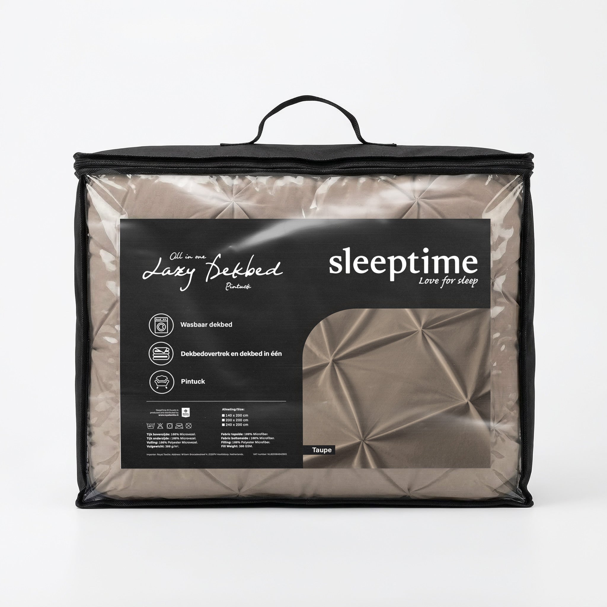 Taupe pintuck dekbed Sleeptime luxe uitstraling