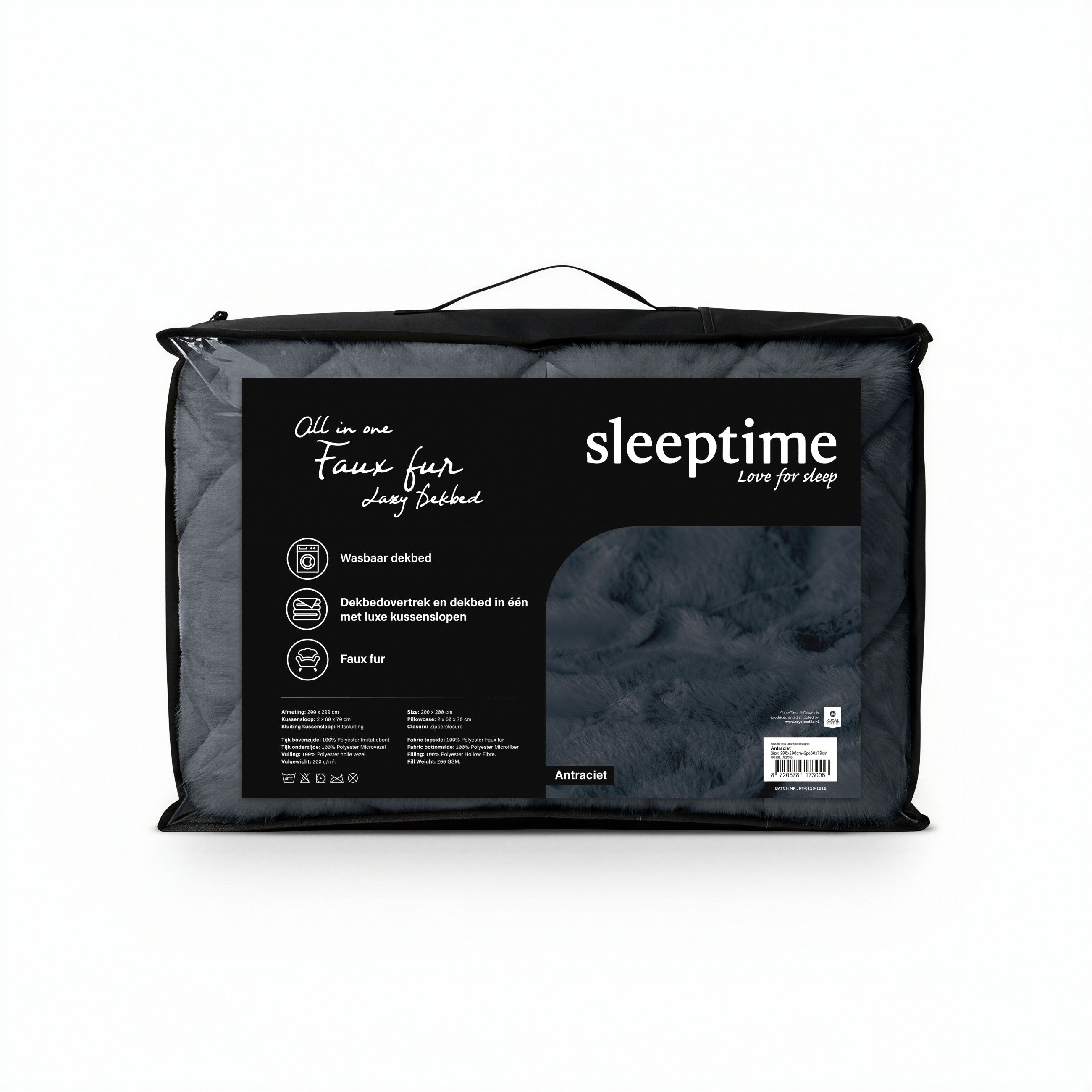 Sleeptime Dekbed en Overtrek in 1 - Fluffy Teddy - Antraciet