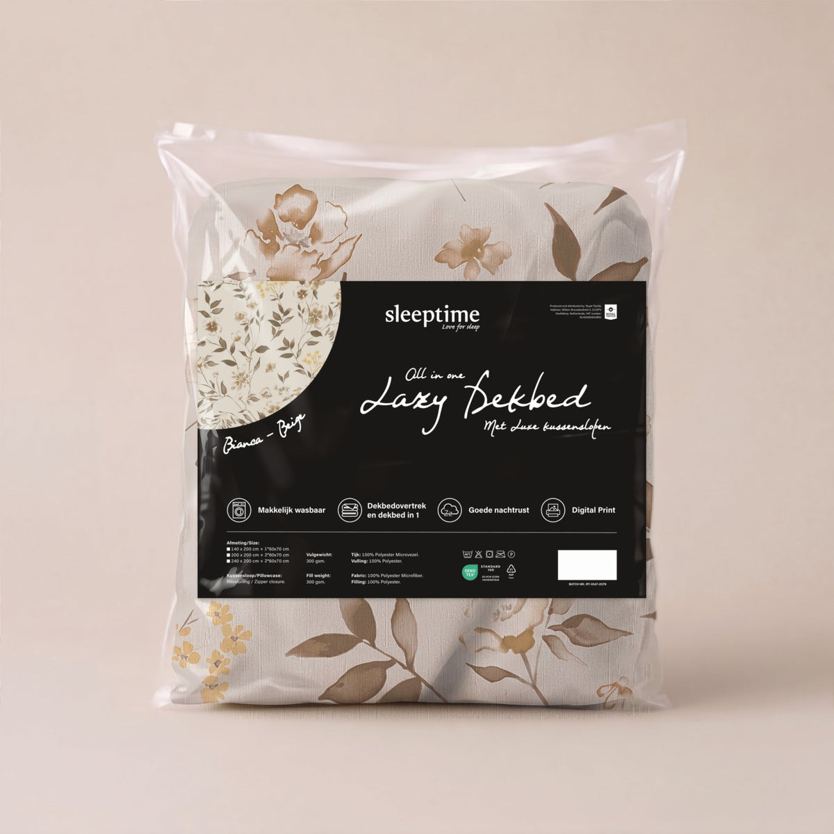 Dekbed en Overtrek in 1 – Bianca Beige – Digitale Print met Kussenslopen – Sleeptime - Dromen & Wonen