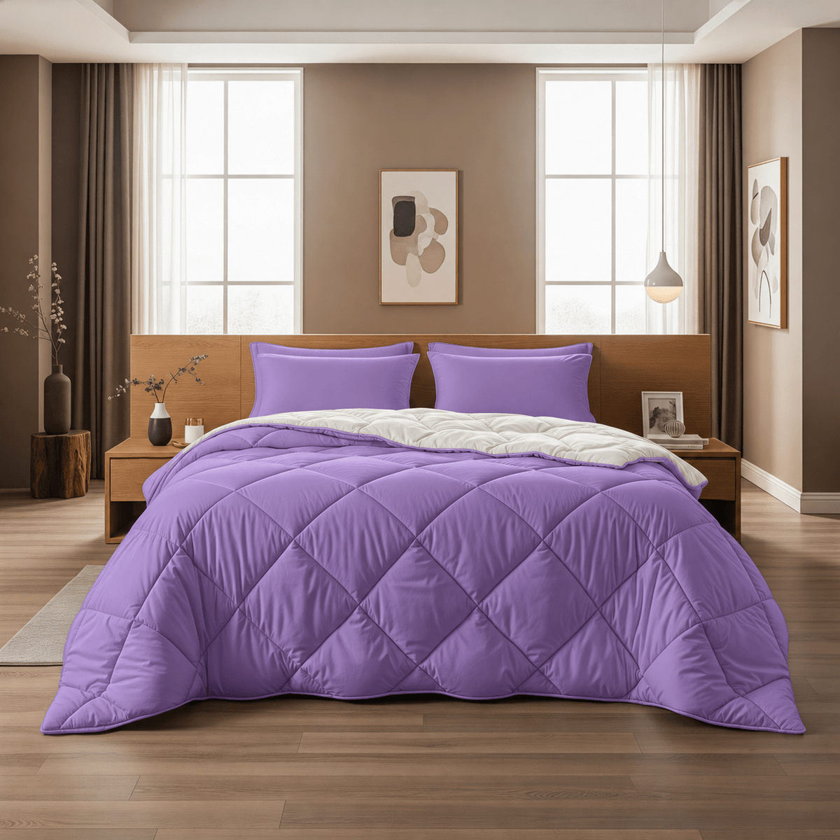 Dekbed en Overtrek in 1 - Diamond - Zacht & Wasbaar - Sleeptime - Beige/Lavendel - Dromen & Wonen