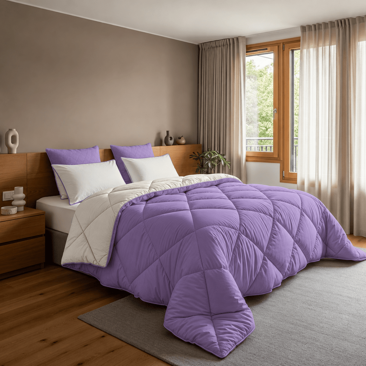 Dekbed en Overtrek in 1 - Diamond - Zacht & Wasbaar - Sleeptime - Beige/Lavendel - Dromen & Wonen