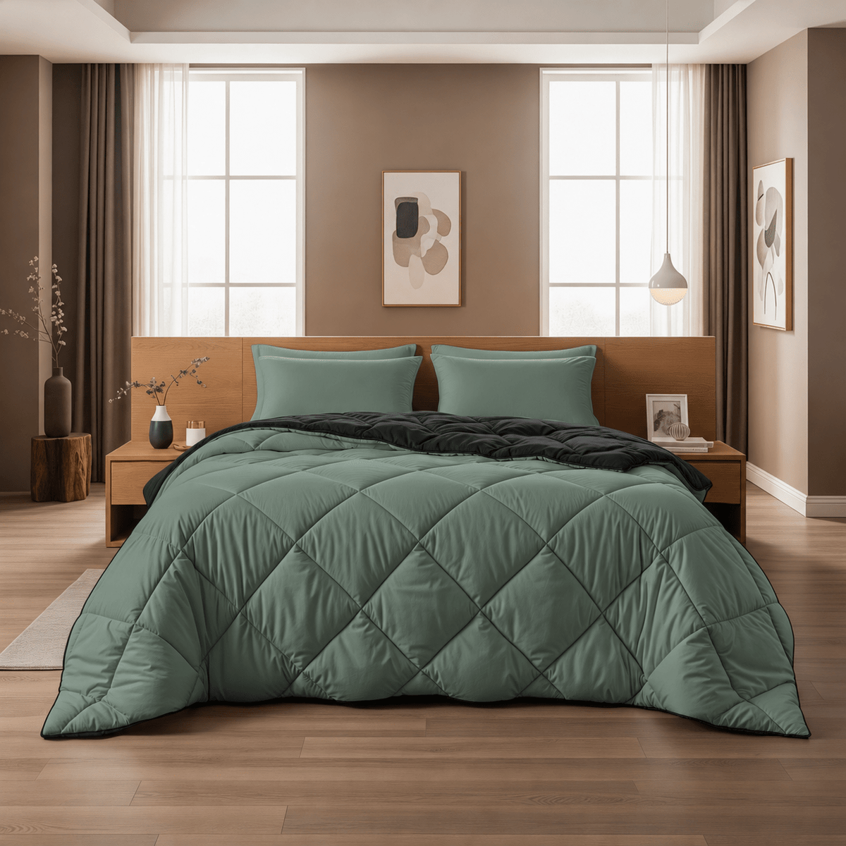 Dekbed en Overtrek in 1 - Diamond - Zacht & Wasbaar - Sleeptime - Groen/Zwart - Dromen & Wonen
