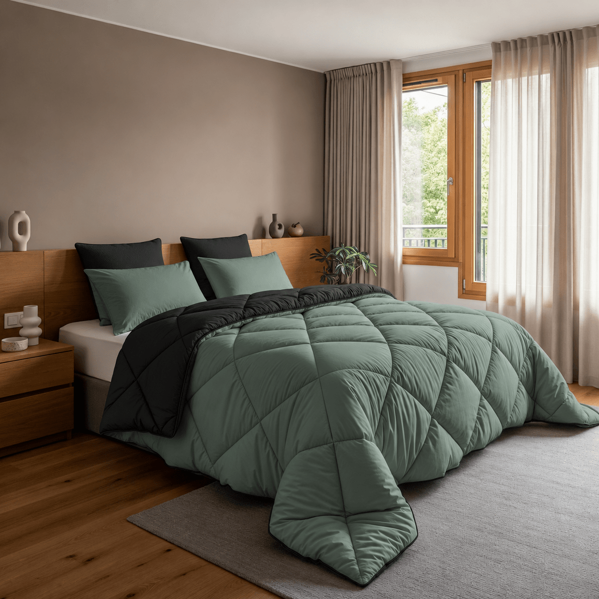 Dekbed en Overtrek in 1 - Diamond - Zacht & Wasbaar - Sleeptime - Groen/Zwart - Dromen & Wonen