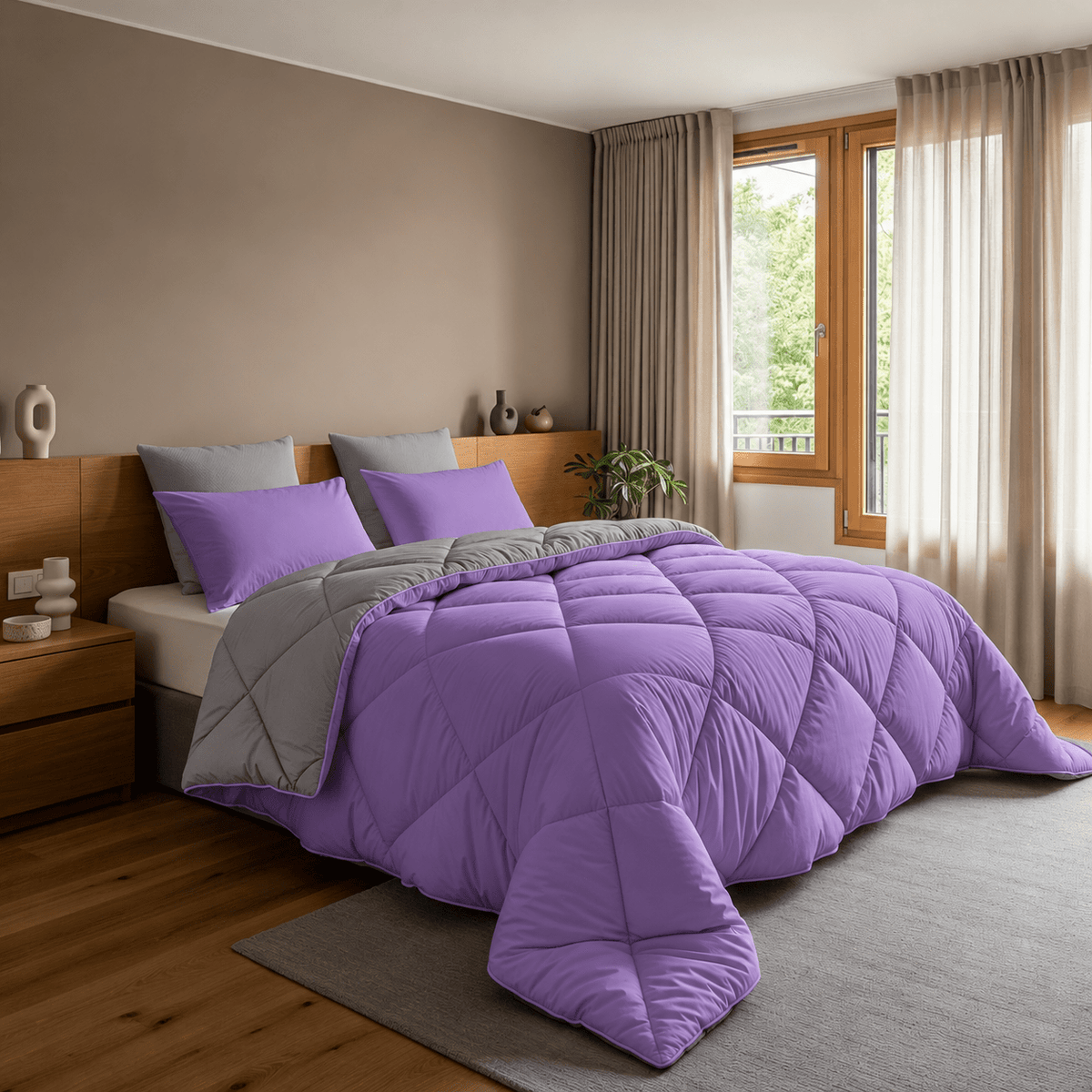Dekbed en Overtrek in 1 - Diamond - Zacht & Wasbaar - Sleeptime - Lavendel/Grijs - Dromen & Wonen