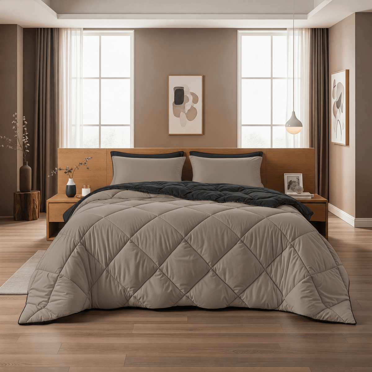 Dekbed en Overtrek in 1 - Diamond - Zacht & Wasbaar - Sleeptime - Taupe/Zwart - Dromen & Wonen