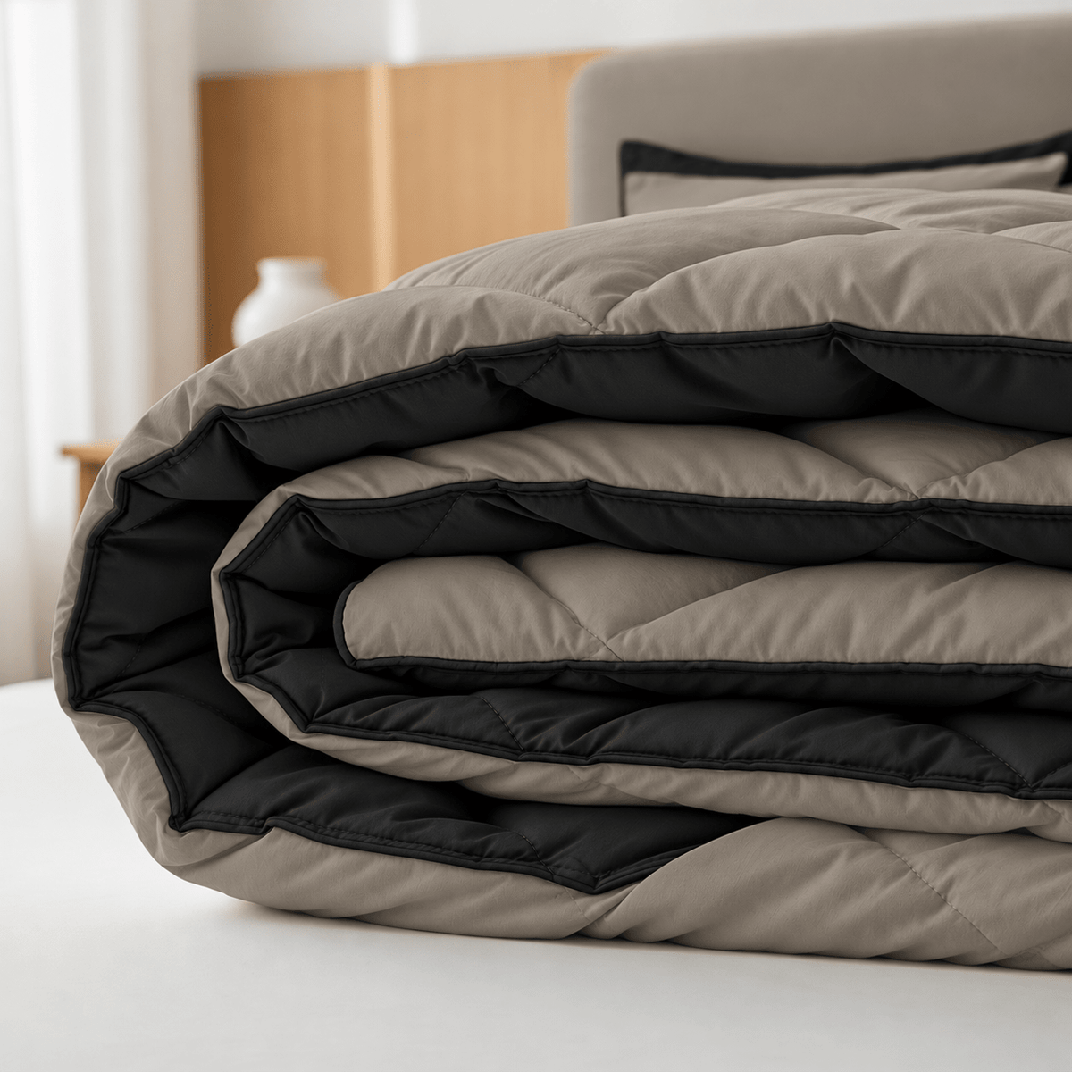 Dekbed en Overtrek in 1 - Diamond - Zacht & Wasbaar - Sleeptime - Taupe/Zwart - Dromen & Wonen