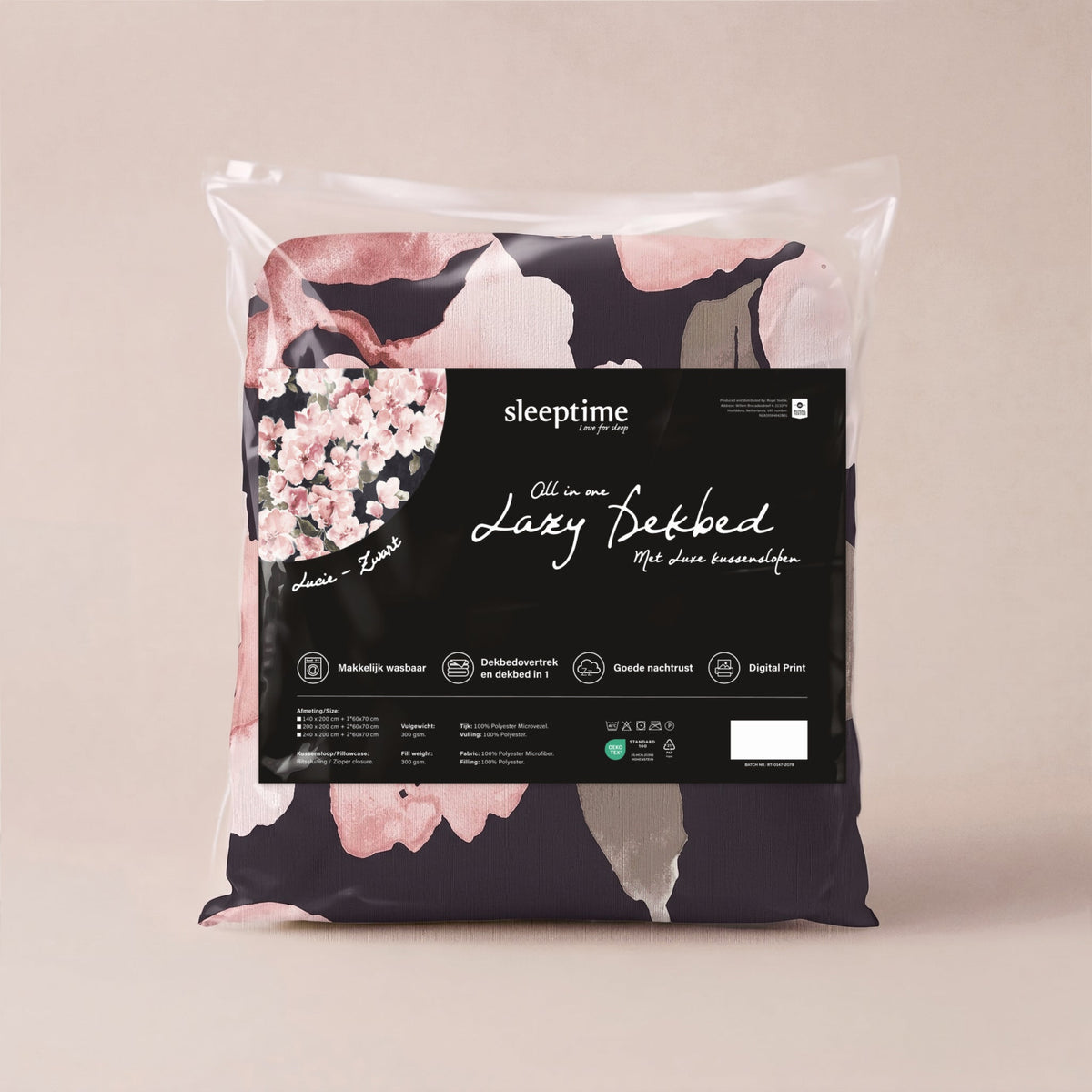 Dekbed en Overtrek in 1 – Lucie Zwart – Digitale Print met Kussenslopen – Sleeptime - Dromen & Wonen