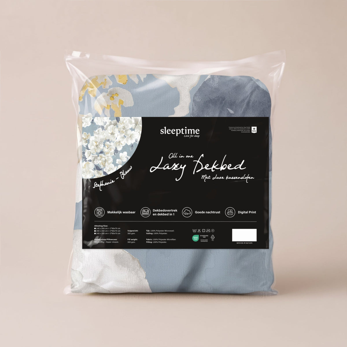 Dekbed en Overtrek in 1 – Stephanie Blauw – Digitale Print met Kussenslopen – Sleeptime - Dromen & Wonen