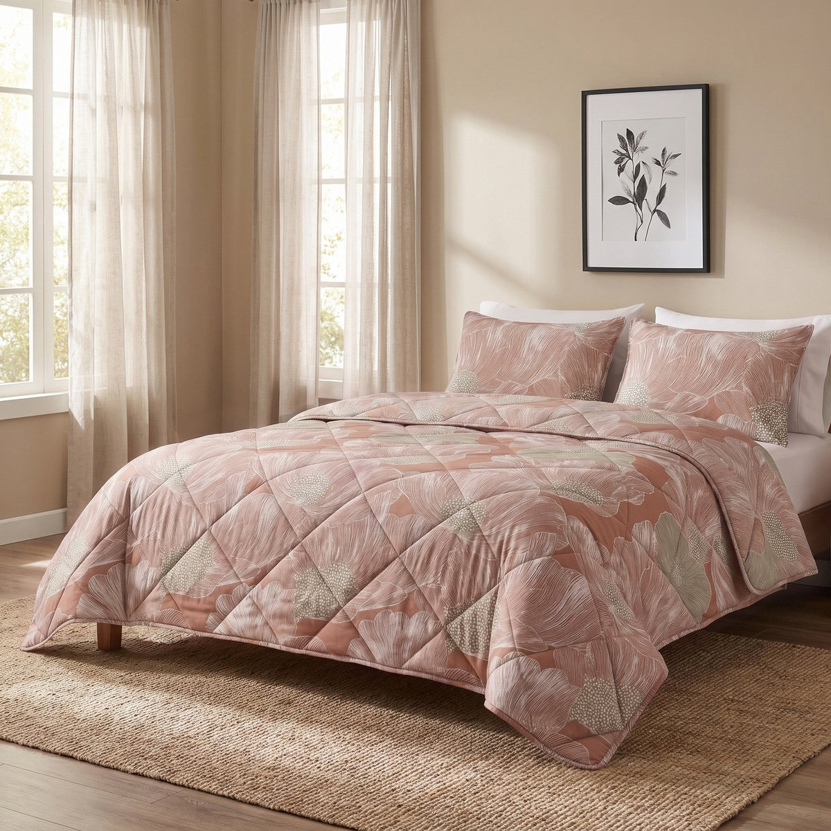 Dekbed en Overtrek in 1 – Veer Terracotta – 100% Katoen met Kussenslopen – Dreamhouse - Dromen & Wonen