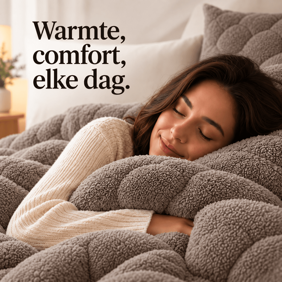 Dekbed en Overtrek in 1 – Zacht Teddy Dekbed – Taupe Grijs – Sleeptime - Dromen & Wonen