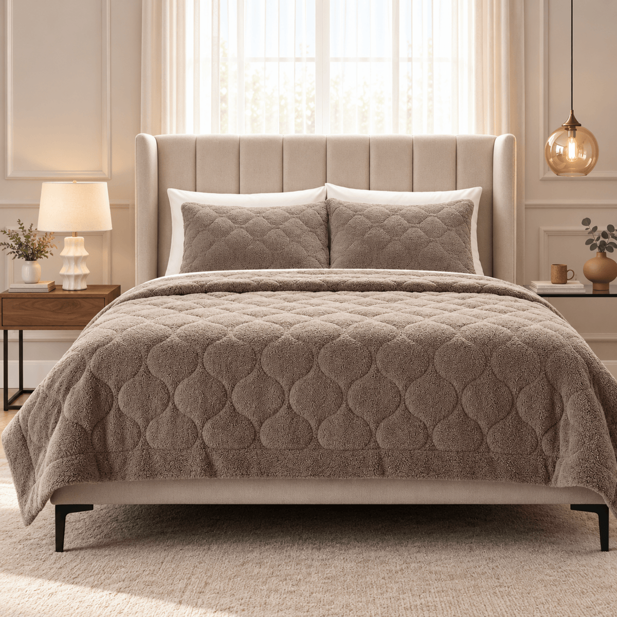 Dekbed en Overtrek in 1 – Zacht Teddy Dekbed – Taupe Grijs – Sleeptime - Dromen & Wonen
