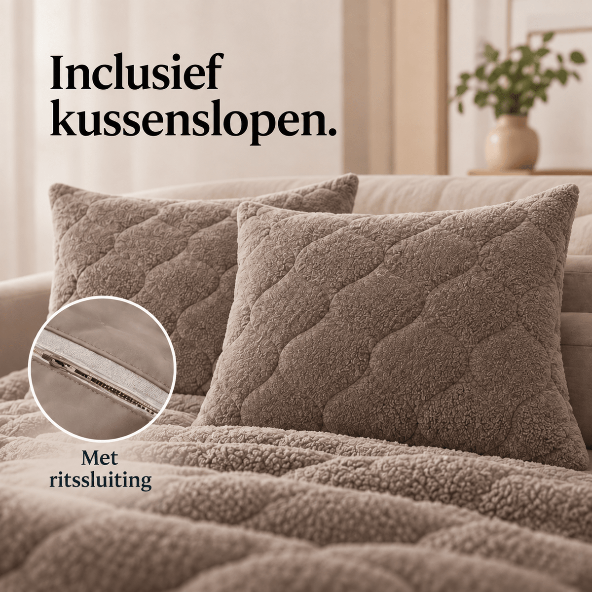 Dekbed en Overtrek in 1 – Zacht Teddy Dekbed – Taupe Grijs – Sleeptime - Dromen & Wonen