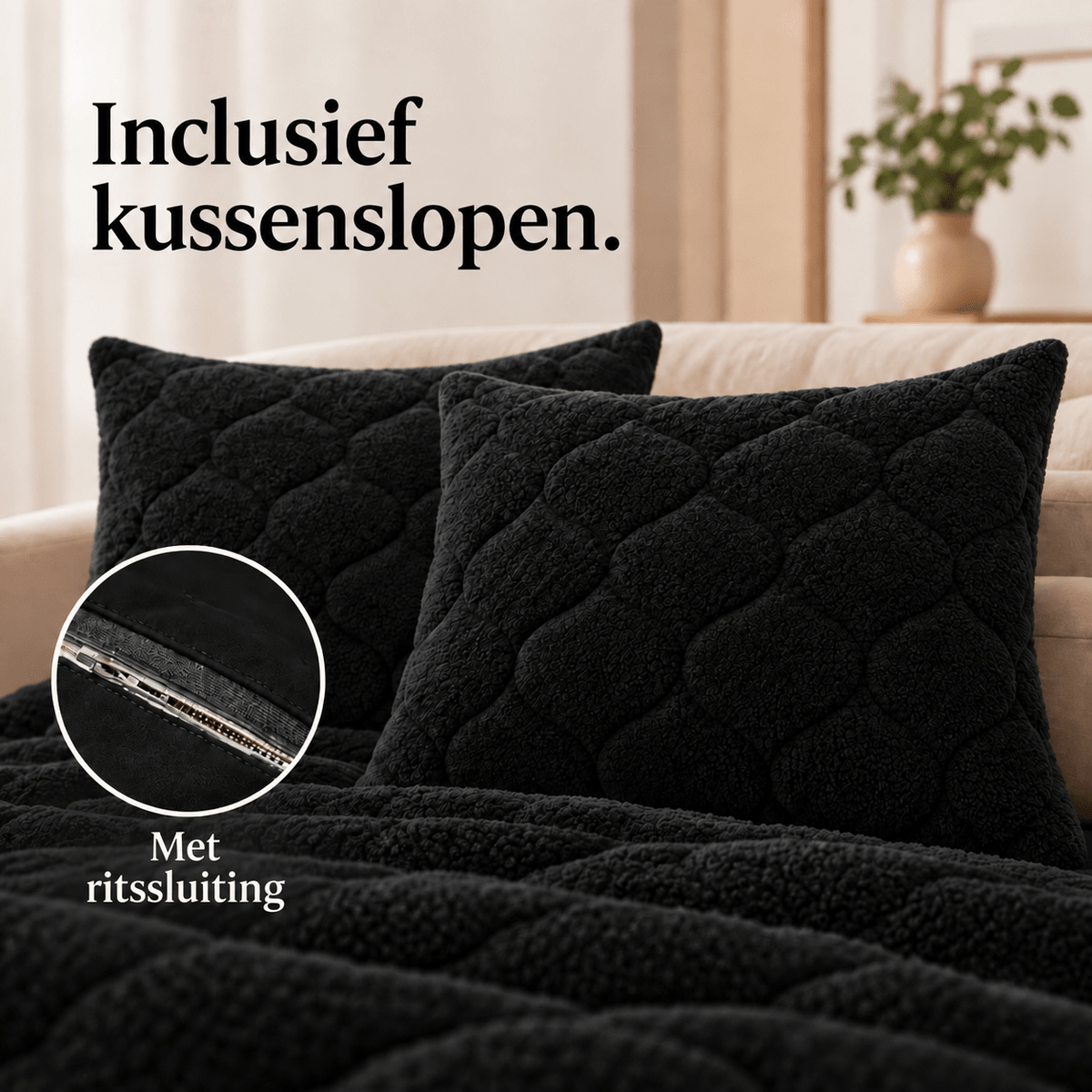 Dekbed en Overtrek in 1 – Zacht Teddy Dekbed – Zwart – Sleeptime - Dromen & Wonen