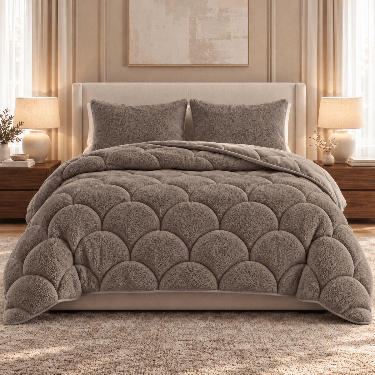 Dekbed en Overtrek in 1 – Zacht Teddy Velvet Dekbed – Taupe/Bruin – Sleeptime - Dromen & Wonen