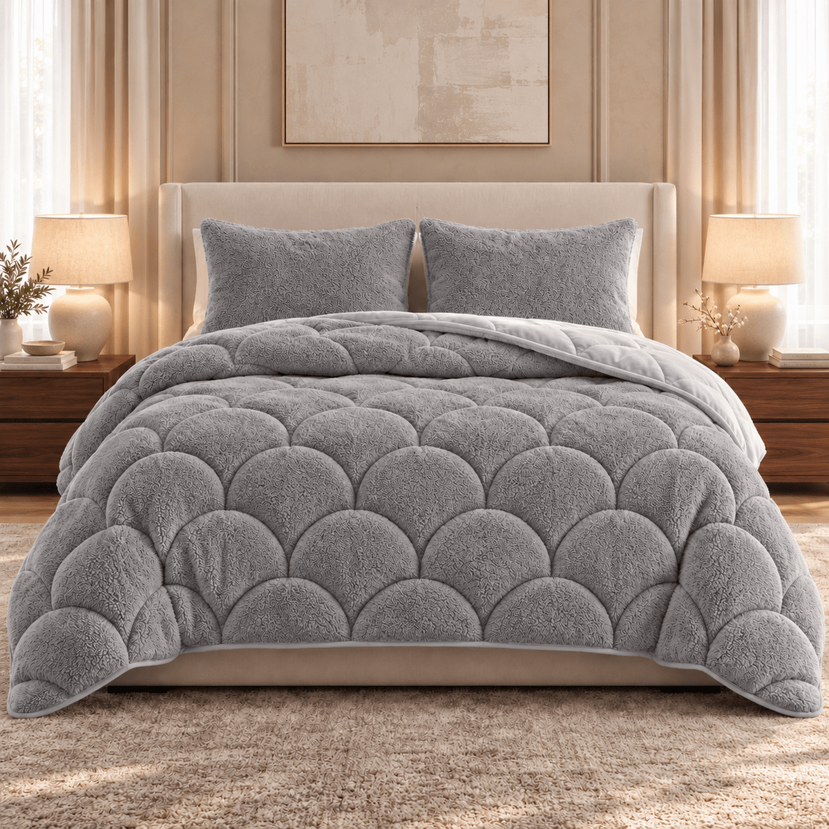 Dekbed en Overtrek in 1 – Zacht Teddy Velvet Dekbed – Taupe/Grijs – Sleeptime - Dromen & Wonen