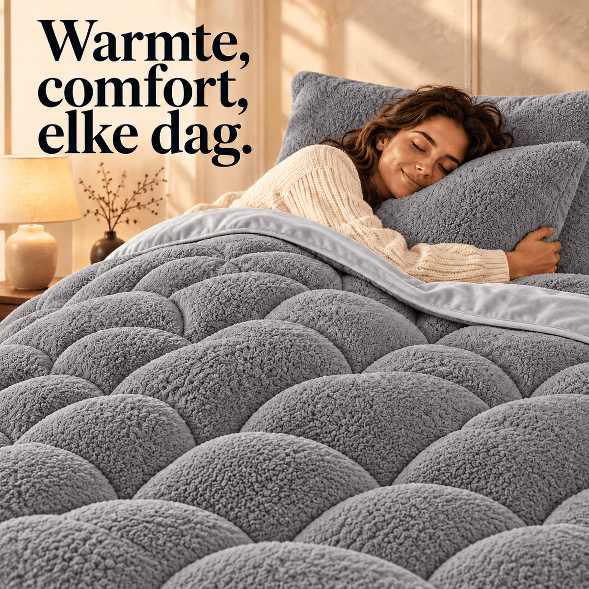 Dekbed en Overtrek in 1 – Zacht Teddy Velvet Dekbed – Taupe/Grijs – Sleeptime - Dromen & Wonen