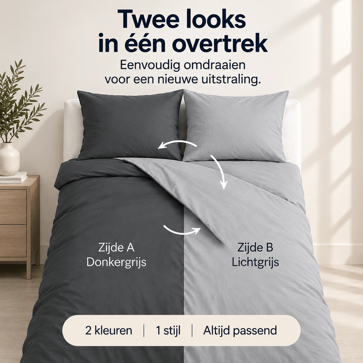 Dekbedovertrek Dubbelzijdig – Hotel Micropercal – Grijs/Antraciet – Zensation - Dromen & Wonen