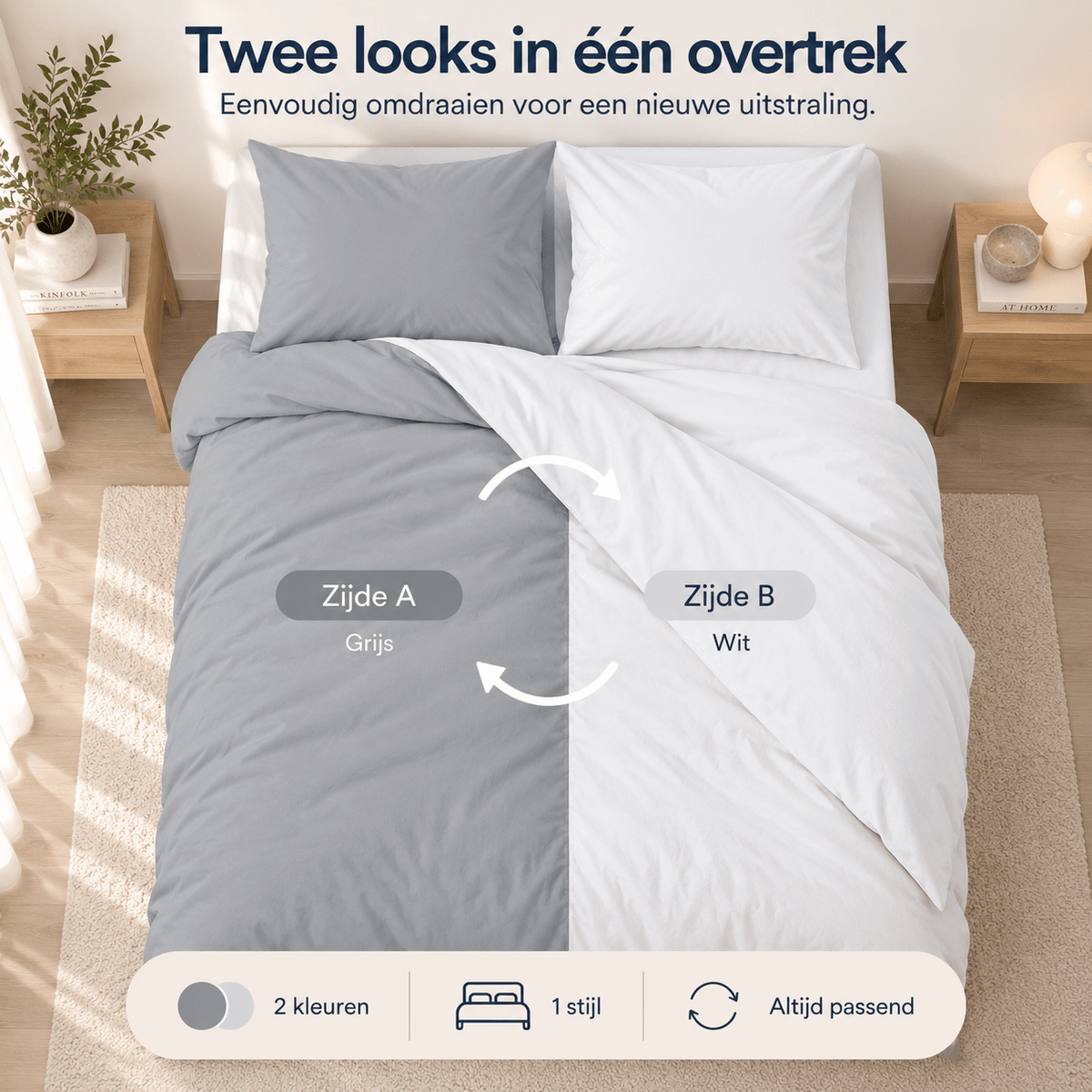 Dekbedovertrek Dubbelzijdig – Hotel Micropercal – Grijs/Wit – Zensation - Dromen & Wonen