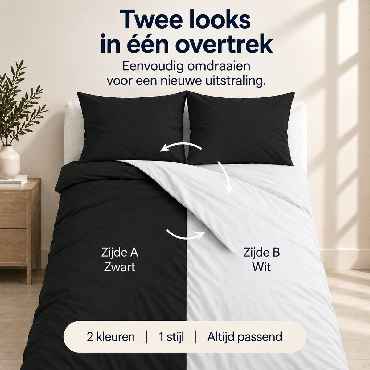 Dekbedovertrek Dubbelzijdig – Hotel Micropercal – Zwart/Wit – Zensation - Dromen & Wonen