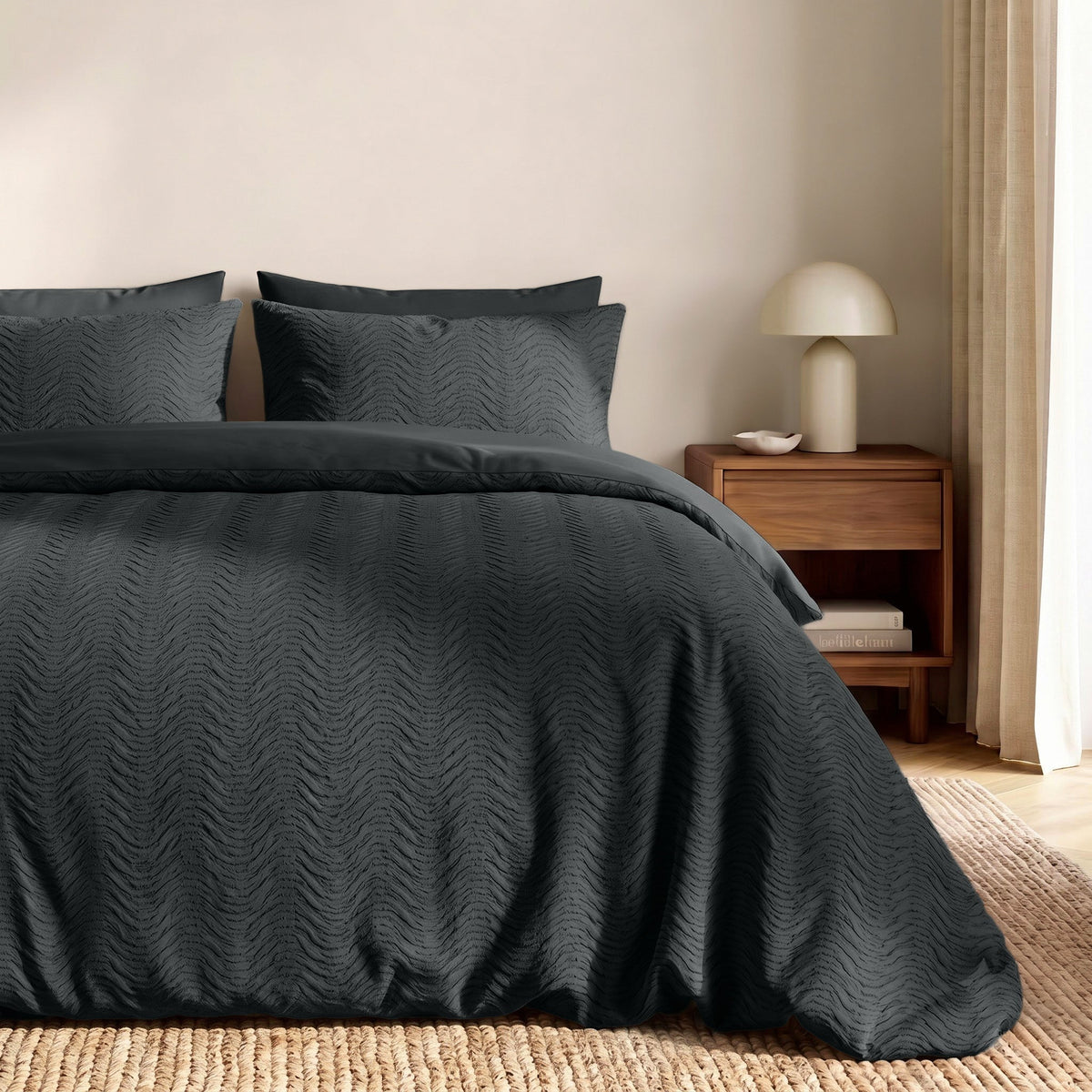 Embossed Dekbedovertrek Antraciet – Curve 3D Reliëf – Zacht Microvezel met Kussenslopen – Sleeptime - Dromen & Wonen