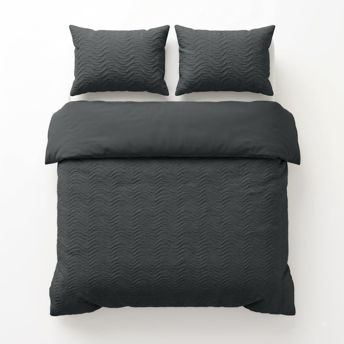 Embossed Dekbedovertrek Antraciet – Curve 3D Reliëf – Zacht Microvezel met Kussenslopen – Sleeptime - Dromen & Wonen